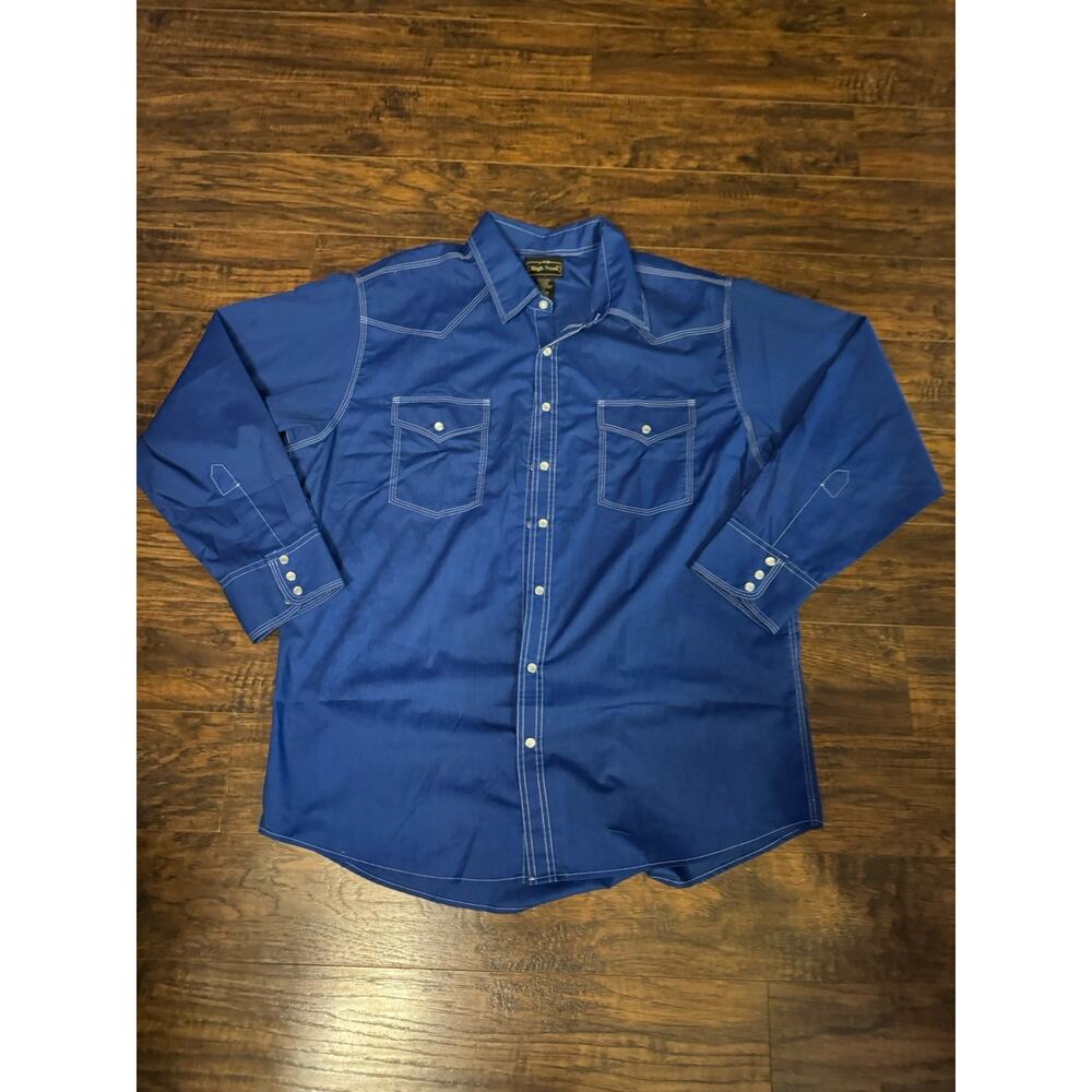 High Noon Western Shirt Men XL Blue Pearl Snap Long Sleeve Cowboy Rodeo